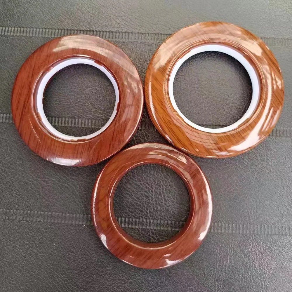 modern manual 74mm/42mm wooden color ABS PP plastic drape curtain ring with clips