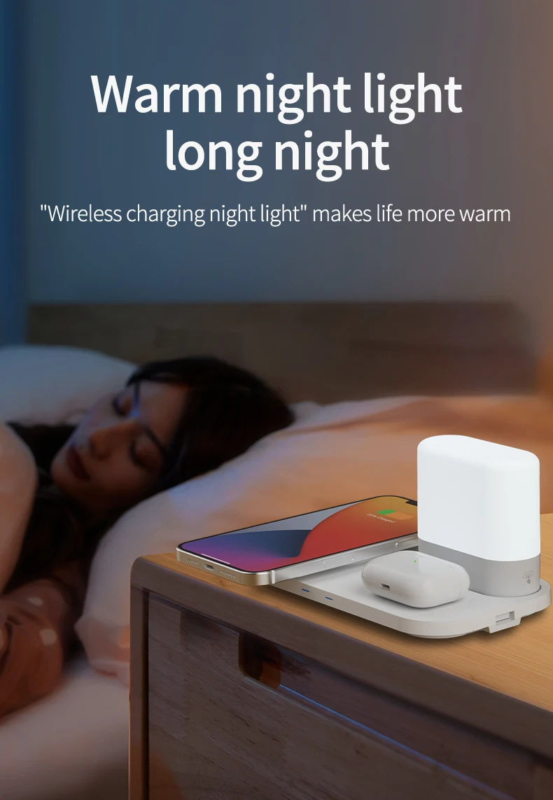 Hot Sell 3 in 1 LED Nightlight Wireless Charging Station DOCK 15W Phone Fast Charger for iWatch AirPods Wireless Charging Lamp