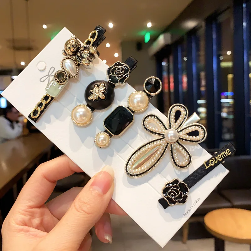 Korean Bow Pearl Hair Clips 5/6 Pieces Hairpin Set For Girls Gifts Luxury Metal Crystal Women Hairpin Wholesale