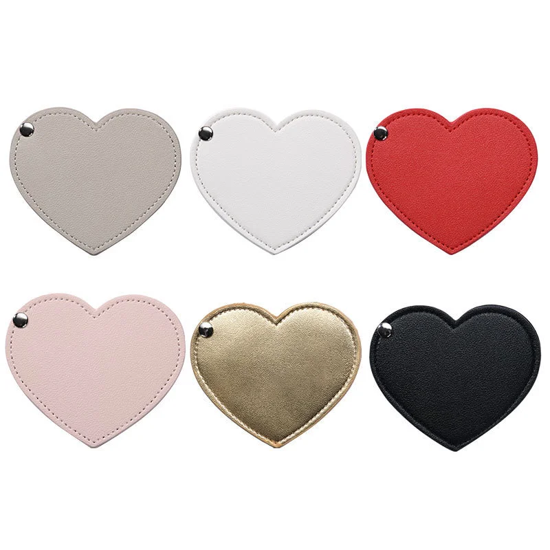 Mini Ultra-thin PU Leather Cosmetic Mirror Unbreakable Makeup Tool Travel Heart Shaped Portable Mirror