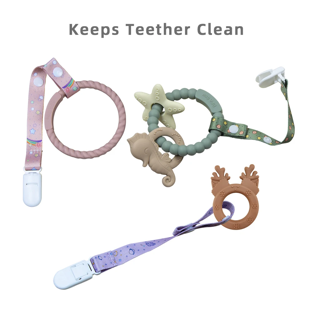 Universal Boys and Girls Adjustable Pacifier Chain Teething Toys Baby Pacifier Clips with Button