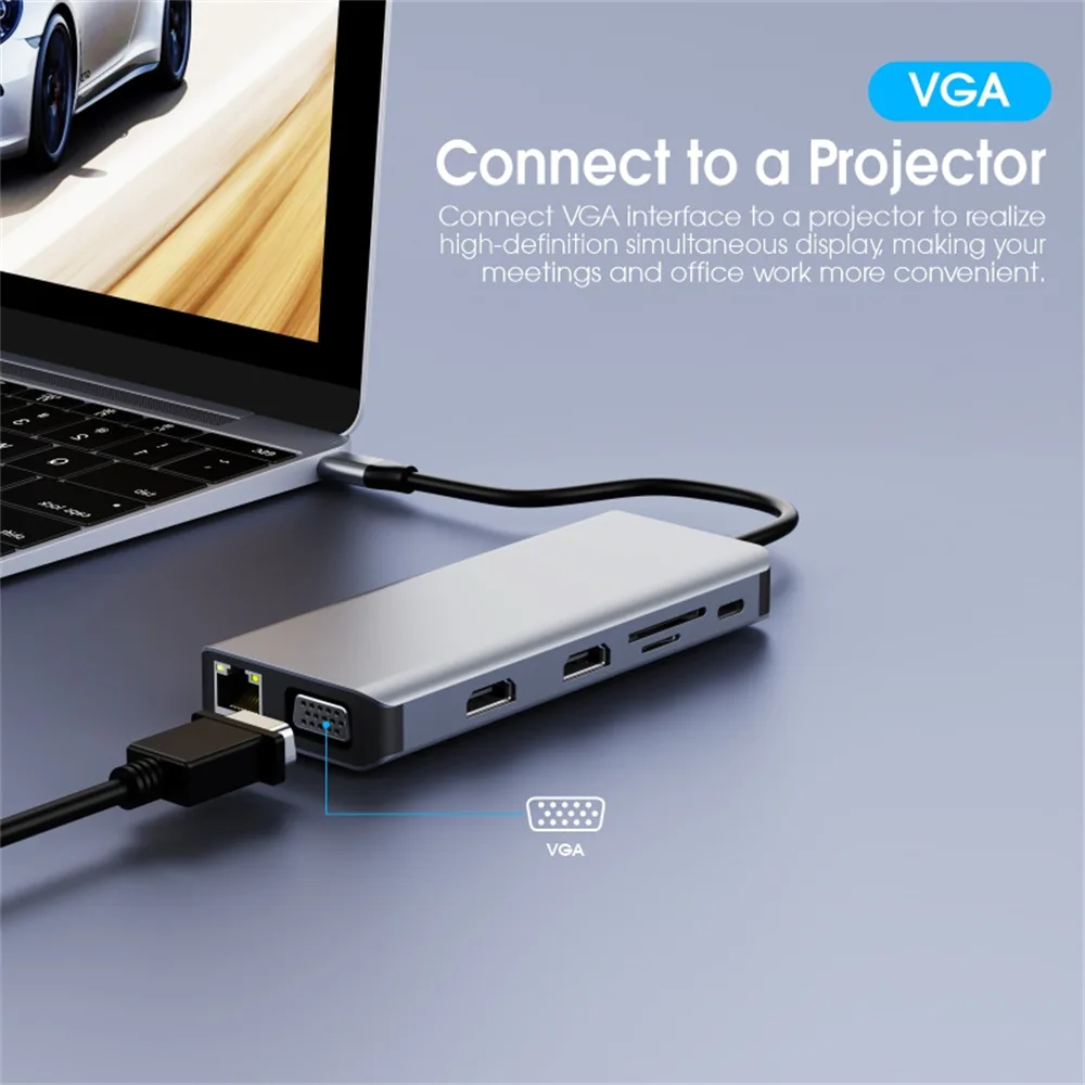 2022 New 12 in 1 Type C USB C Hub with RJ45 Dual 4K HDTV SD/TF Card Slot PD Charging Port for MacBook Pro