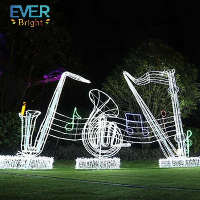3d giant outdoor decoration led musical instrument piano guita violin saxophone trumpet sculpture motif light