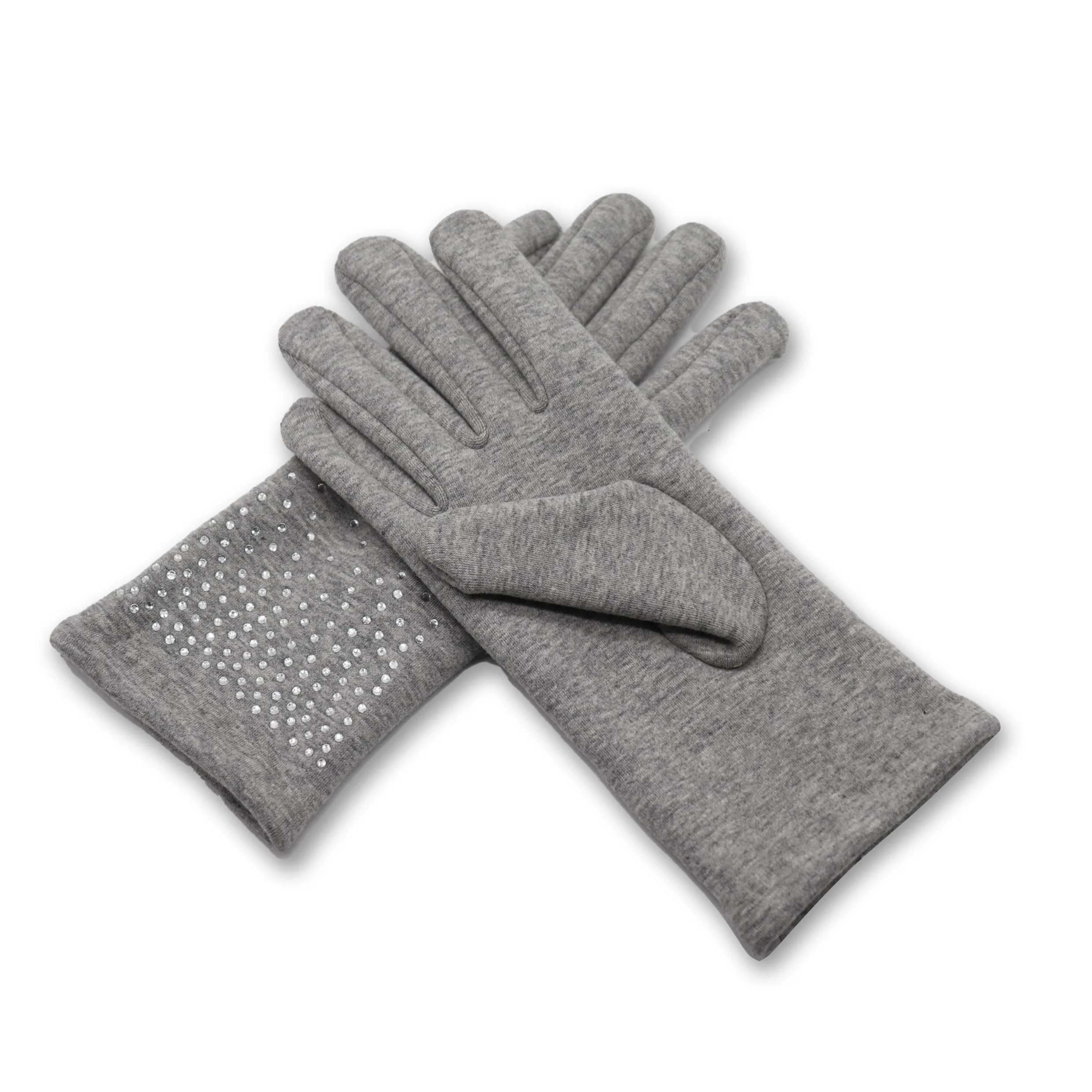 Best selling full finger fashionable mirco velvet wintersport gloves running with crystal decoration