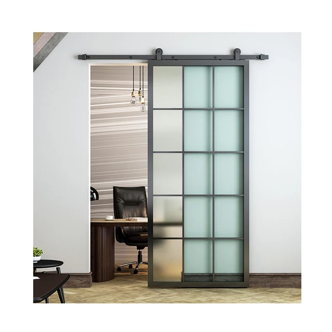 New design custom aluminum black frame french barn sliding doors