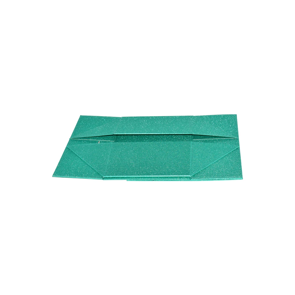 Customized Holographic Logo A5 Deep Blue Glitter Paper Cardboard Box Collapsible Folding Magnets Gift Box with Ribbon Closure