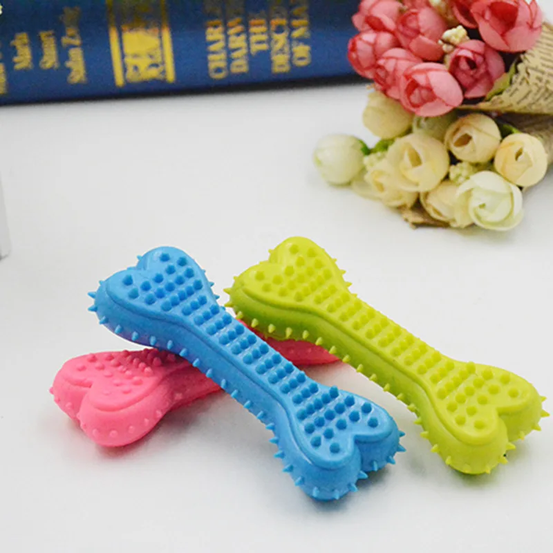 TPR dog interactive bone shape toys pet cleaning teeth bite toy durable tough rubber soft pet toys