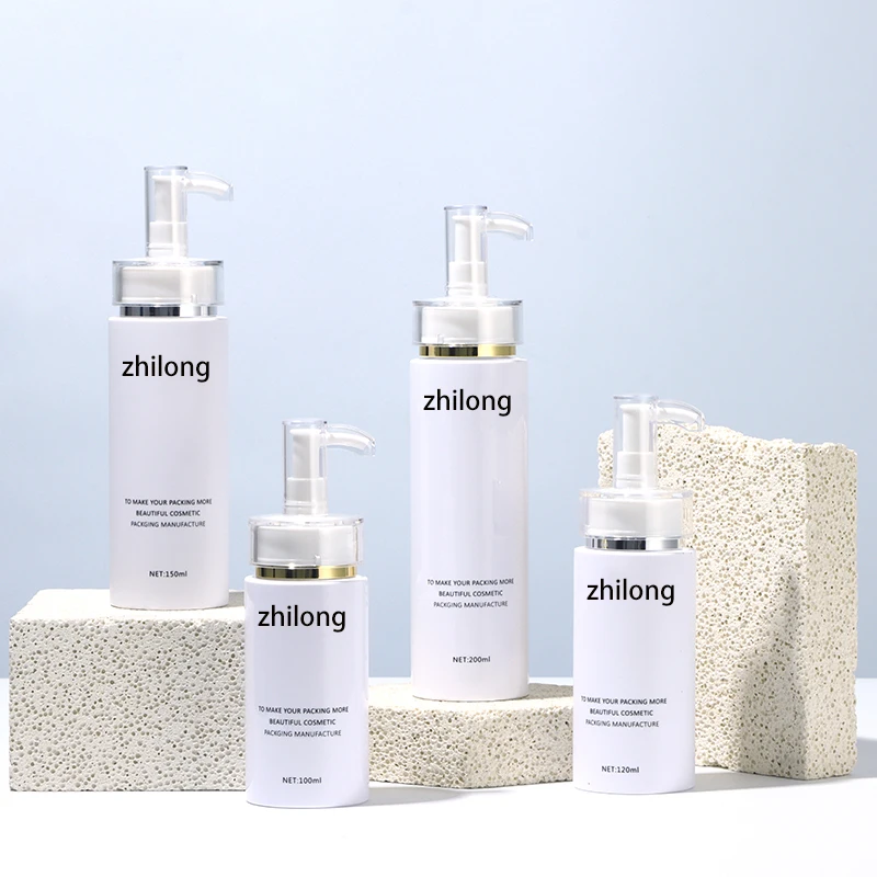 Stock 100ml 200ml 300ml Environmentally friendly PET luxury round black shampoo shower gel bottle Body lotion plastic bottle