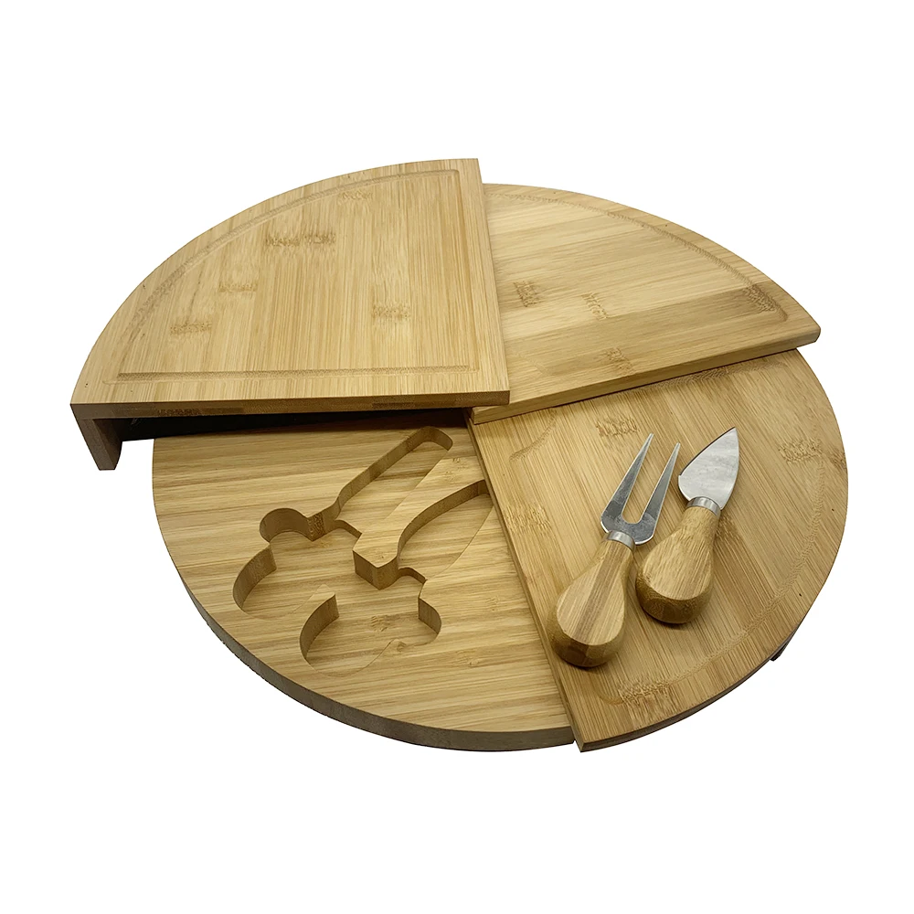 Складная бамбуковая доска для сыра с 2 ножами, в качестве компактного клина диаметром 13 дюймов