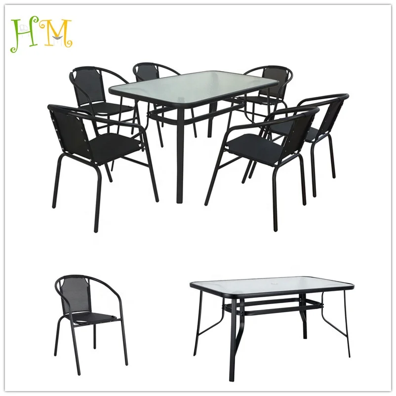 Patio Rectangular Tempered Glass Dining Table Set 150X90CM Big Size For 6Pcs Seat