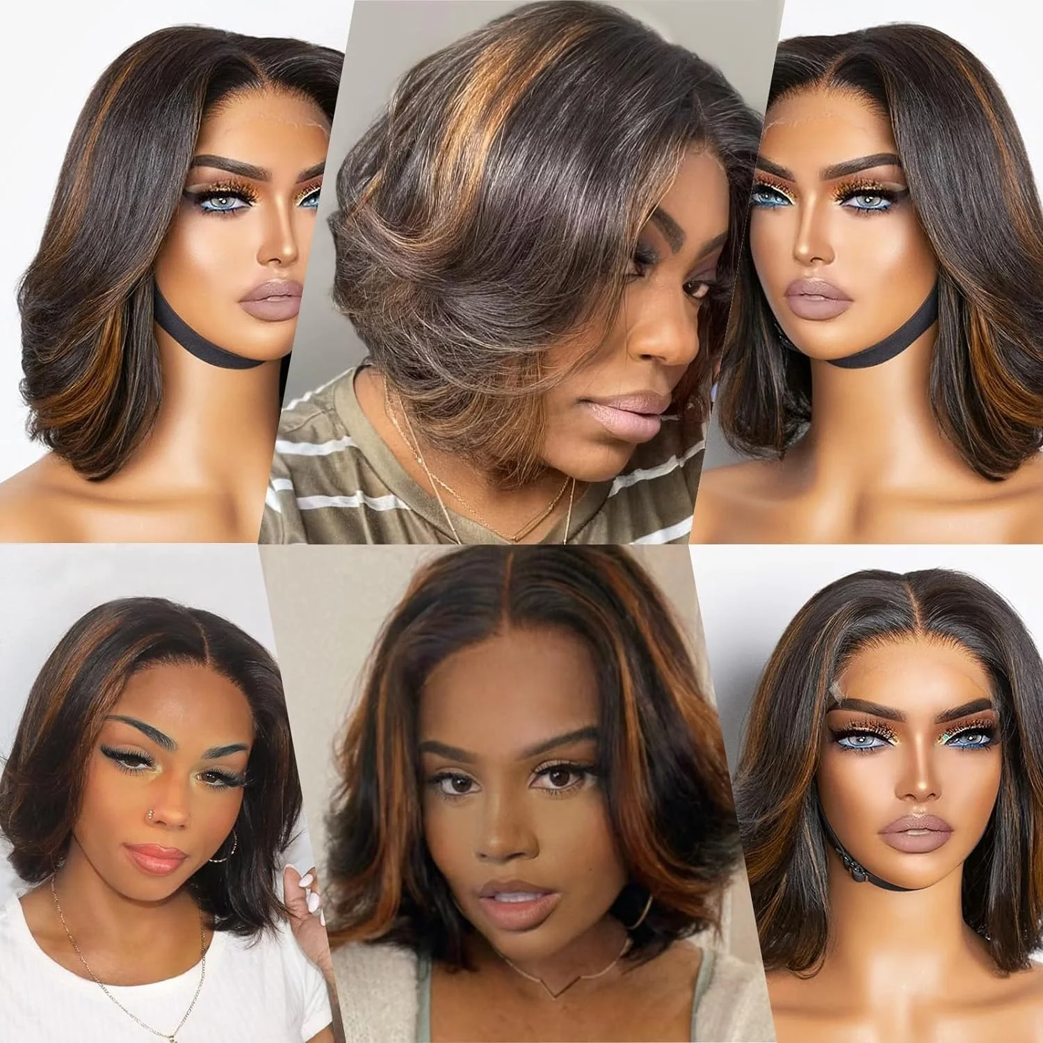 Luxury Design Blonde Highlights Glueless 5x5 Closure Human Hair Wig HD Lace Stacked Bob Wig