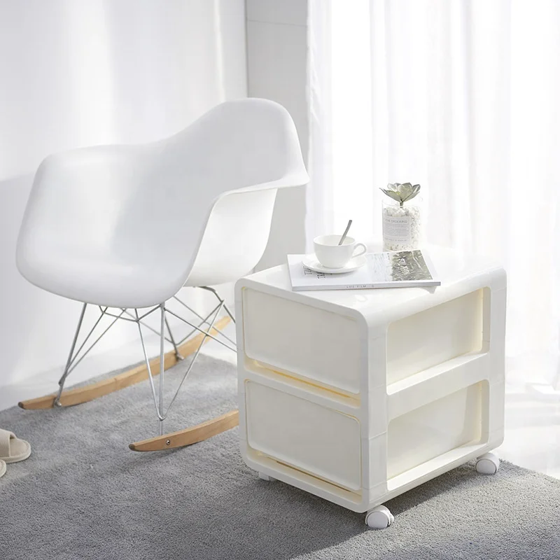Home Simple White Plastic Drawer Storage Cabinet with Wheels for Bathroom Bedroom Office Living Room