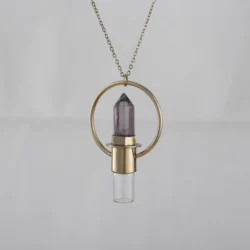 Retro Crystal Hexagonal Column Crystals Healing Natural Stone Jewelry Roller Ball Perfume Essential Oil Bottle Pendant Necklace
