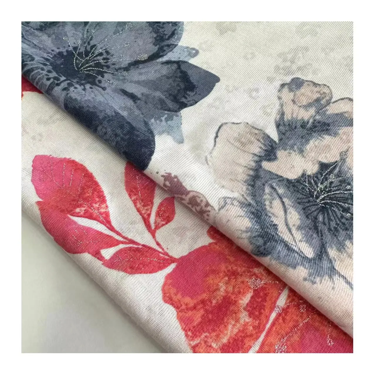 Designer fabric 65%polyester 35%rayon knitted floral printed TR single jersey fabric for T-shirt and women dress