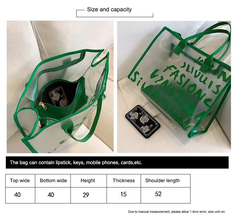 Large Travel Shopping Contrast Color Tote Shoulder Bag Set Summer Transparent Jelly Wholesale Prices Handbags China