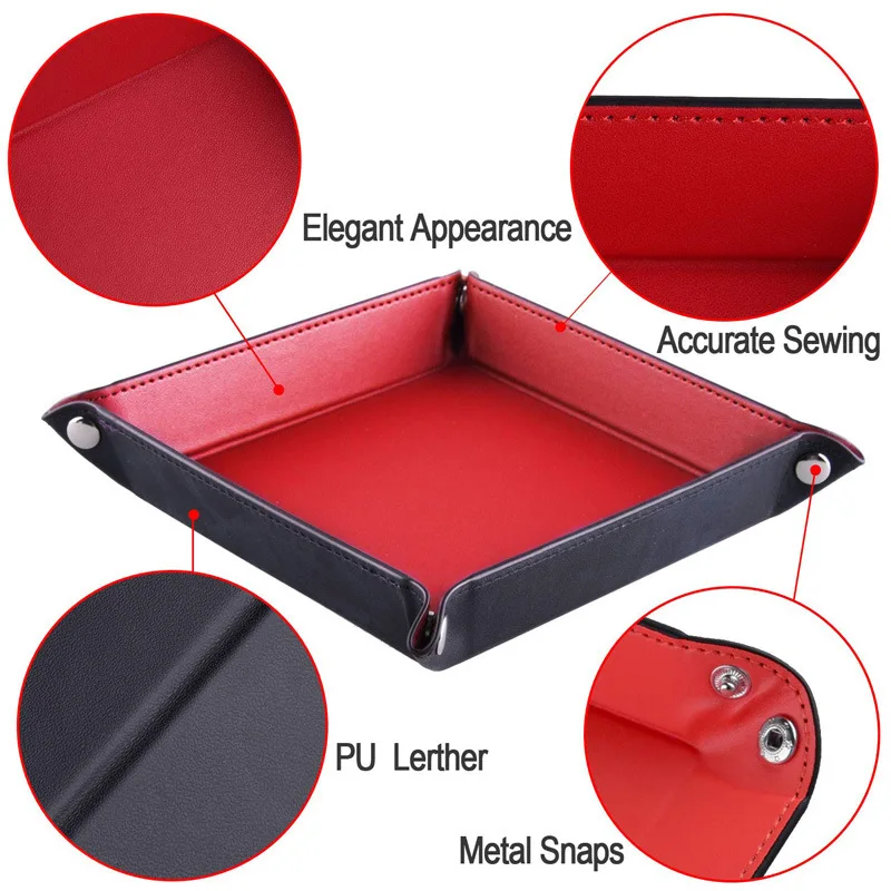 Custom Dice Rolling Tray Rectangle Pu Leather And Velvet Dice Tray Holder For Dice Gaming