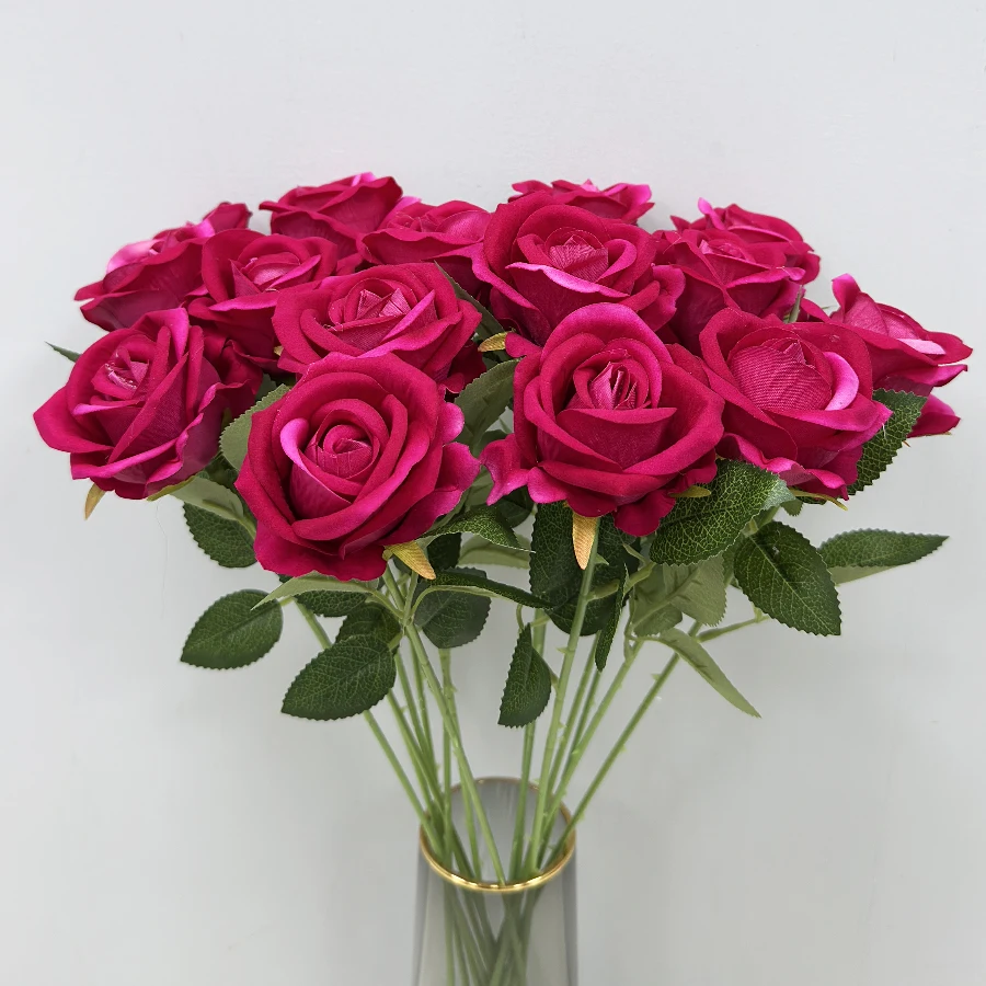 Factory Wholesale Rose Flowers Single Velvet Rose Wedding Home Decoration Pink / Red / White Real Touch Artificial Roses Flowers