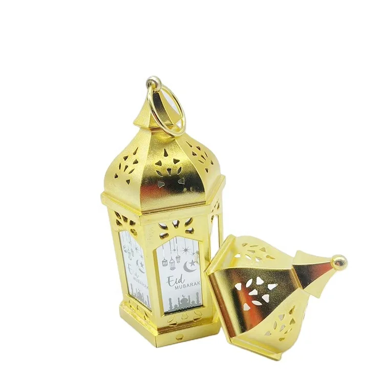 Superwin RTS Ramadan Lantern With Music Medium hexagon 10LED copper wire chandelier electroplated  chain  Muslim Islam Festival