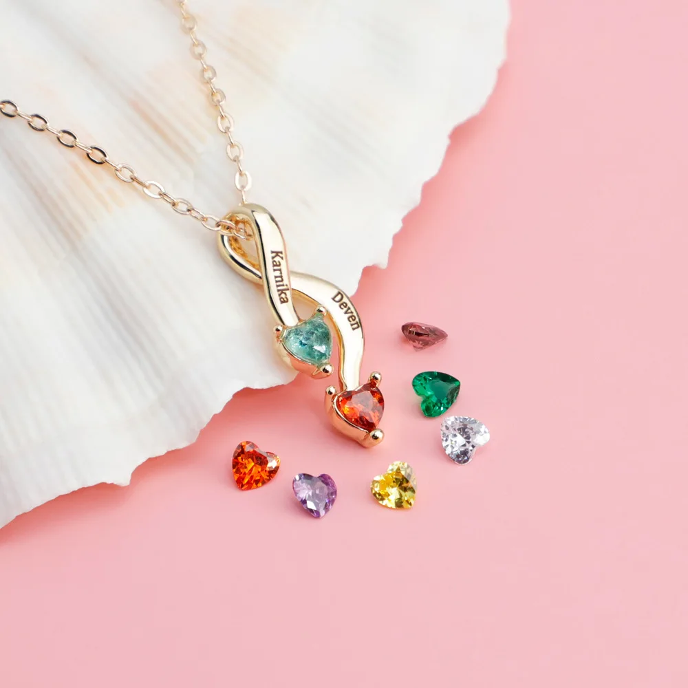 Customized Fashion Jewelry Necklaces with 9*25MM Birthstone Twisted 8-Shape Collarbone Chain for Couples