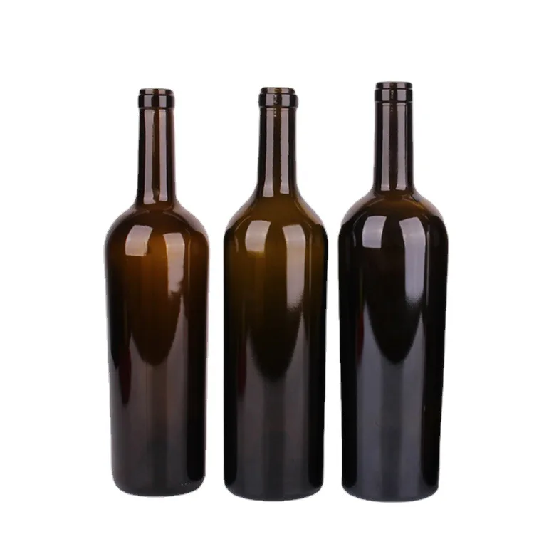 manufacture Wholesale Supplier Bulk 700ml empty round brown red wine glass bottles Glass Burgundy Wine Bottle