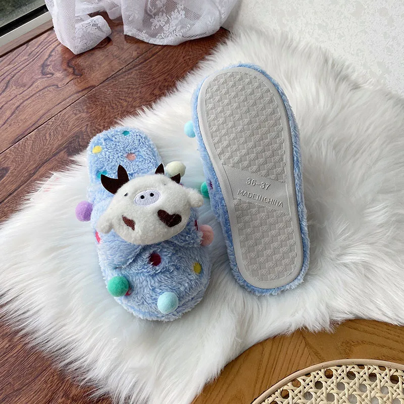 Winter New Cartoon Lady Furry Home Plush Slippers Cute Warm Cotton Slippers for Female