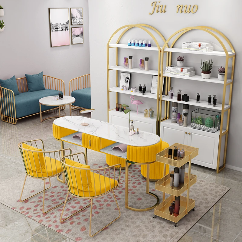 Luxury Modern Manicure Table & Chairs Professional Marble Top Nail Tables Beauty Salon Furniture for Nails