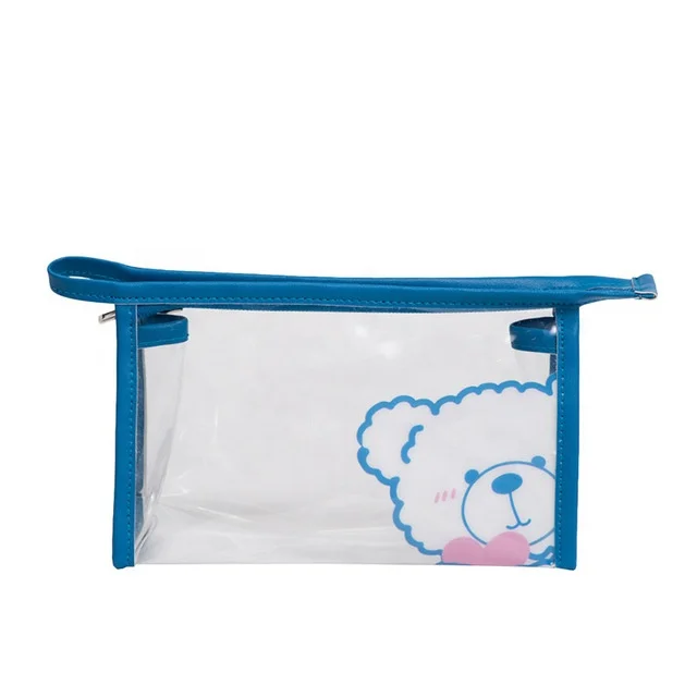 Factory Wholesale Cheap Transparent Student Pencil Case Clear Girls Waterproof Pattern Pouch Cute Makeup Pouch PVC Cosmetic Bag