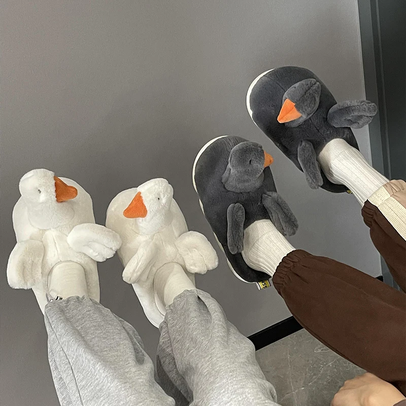 White ducks Slippers Fashion Fluffy Winter Warm Slippers Female Cartoon Animals Plush Home Indoor Slipper Shoes