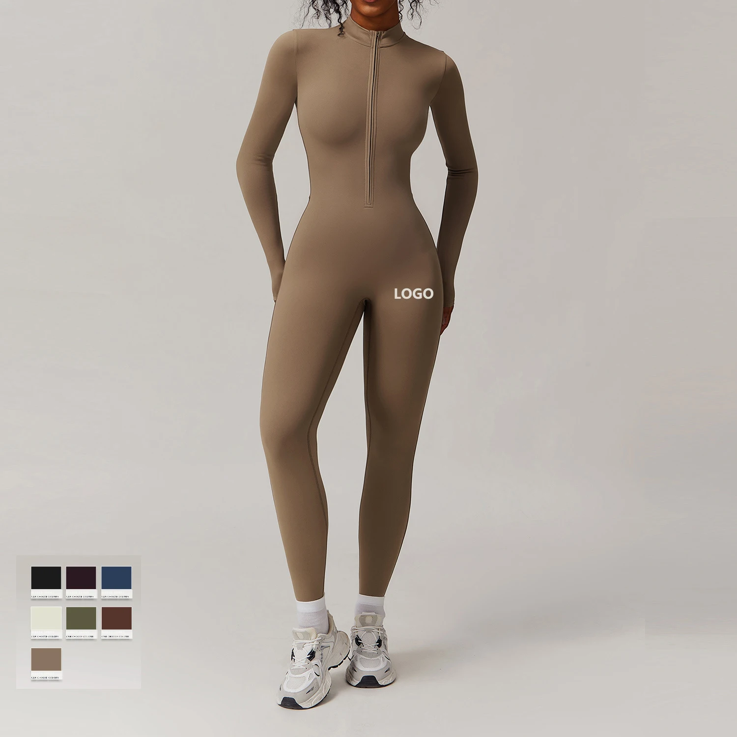 Wholesale Cross-Border Sports Bodysuit Outdoor Warm Jumpsuit Tight Fleece-Lined Running Fitness Nake Design Zipper Yoga Jumpsuit