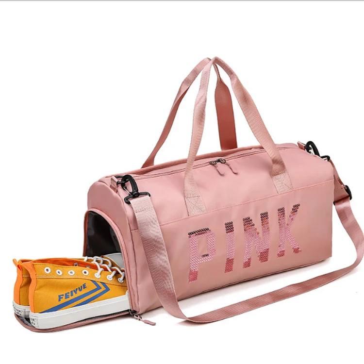 
Wholesale Stylish Glitter Sport Duffel Bag Gym Overnight Bag Women Weekend Portable Pink Gym Duffle Travel Bag for women 