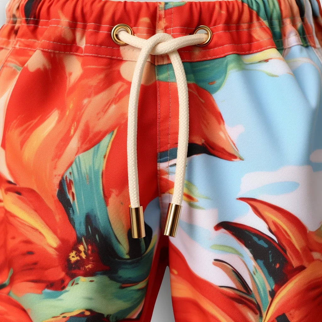 Men Swim Shorts Printed Drawstring Swim Trunks Beachwear Briefs 3 Inch Swimming Shorts Beach Pants