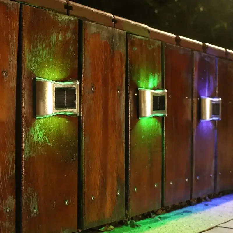 2024 Outdoor Stainless Steel Solar Light Garden Solar Wall Lamp UP and Down Light Warm White Deck Lighting