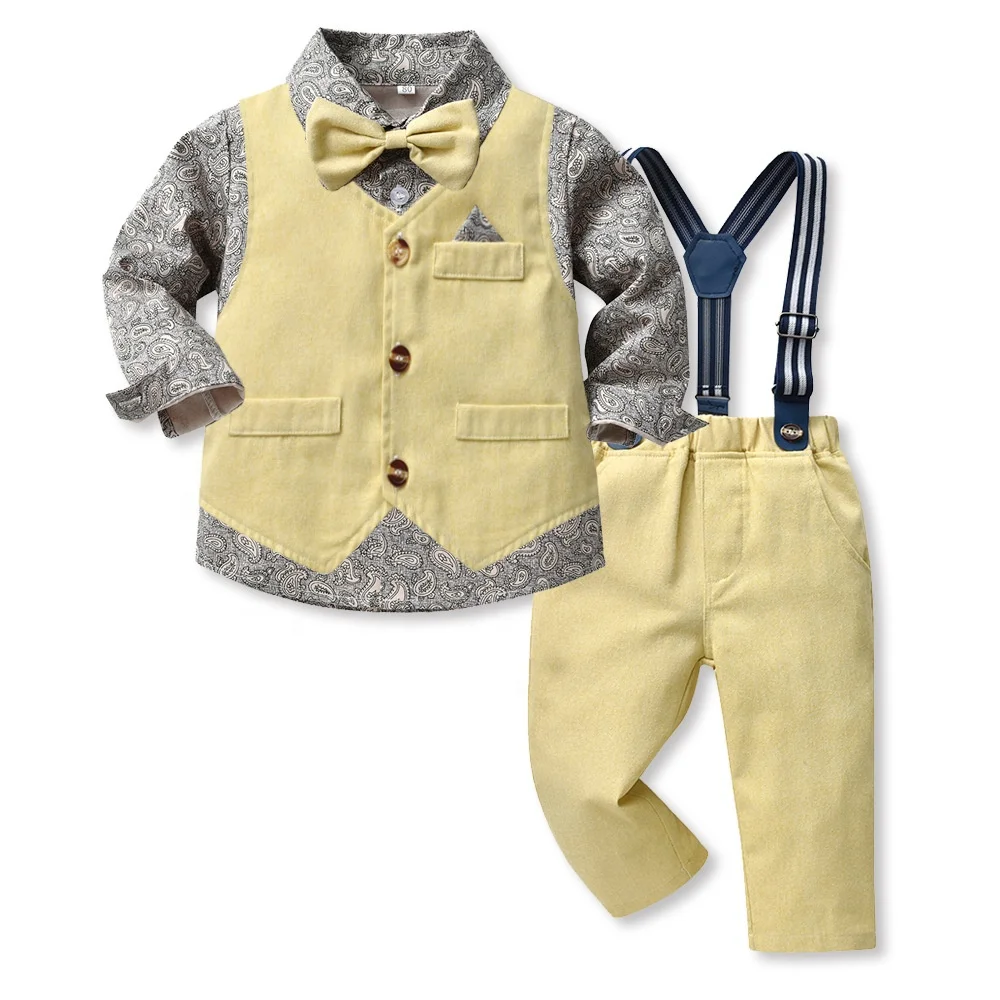Boys Straps Set Spring And Autumn Models Fashion Handsome Kids Baby Week-Old Small Host Performance Clothes Set