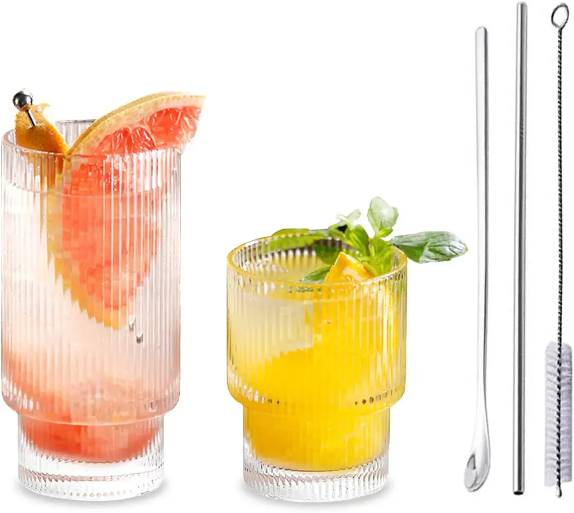 Top Seller Vintage Glassware Ice Coffee Mug Beer Cocktail Drinking Glasses Set Transparent Origami Style Glass Cup