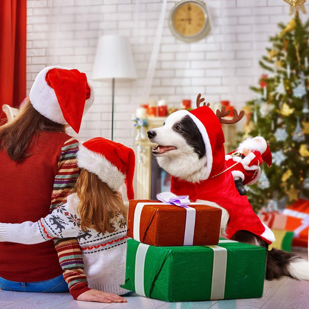 
Pet dog Christmas costumes Santa Claus riding costumes Christmas pet clothes riding deer pet Christmas supplies 
