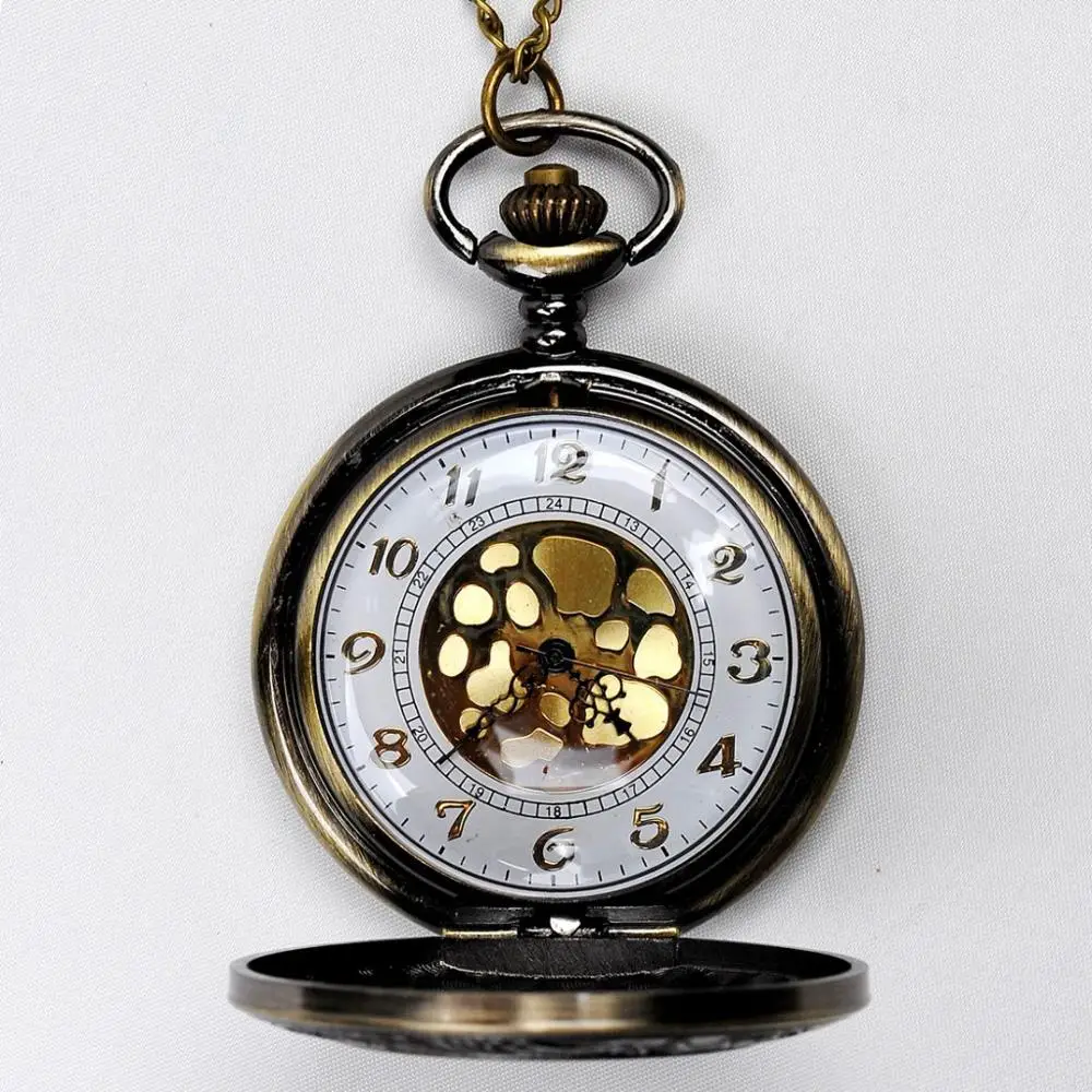 Large Hollow Quartz Pocket Watch Fine Chain Hollow Woman Hat Poker Card Pocket Watch Roman Pocket Watch