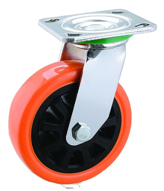 Top plate load capacity 350kg 150mm 6 inch orange heavy duty pvc caster wheel