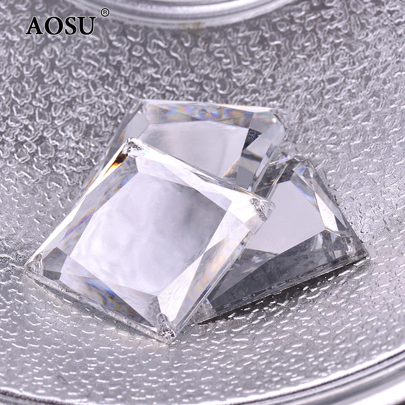 AOSU 35mm Big Clear Strass Square Gems Applique Flatback Acrylic Crystals Sewing Mirror Rhinestone For DIY Crafts