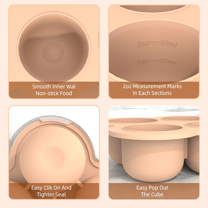 New Arrival Silicone Ice Cube Mold Large 6 pcs Ice Cube Maker Quick-freeze Demouldable Silicone Baby Food Storage Ice Cube Tray