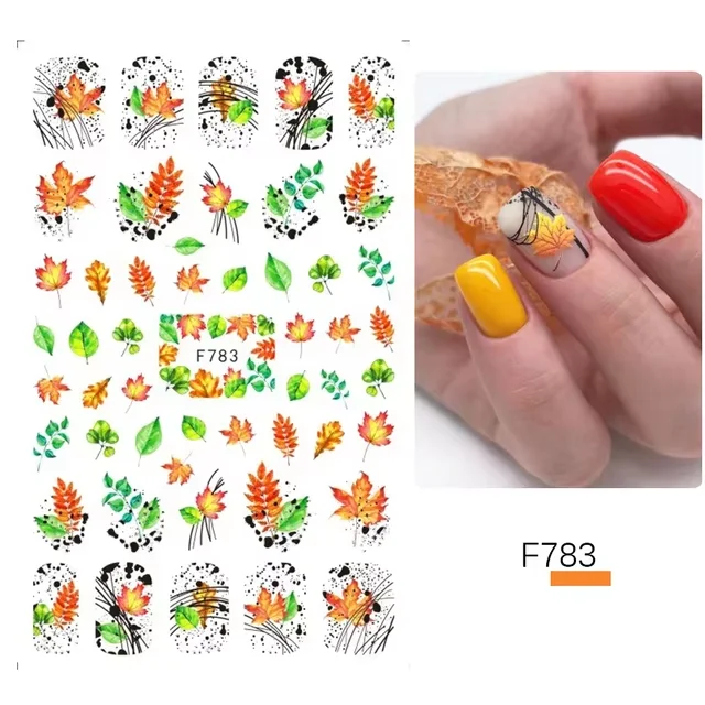 QM Series Black Letter Laser Bronzing Nails Sticker Maple Leaf Nail Art Decals Decoration