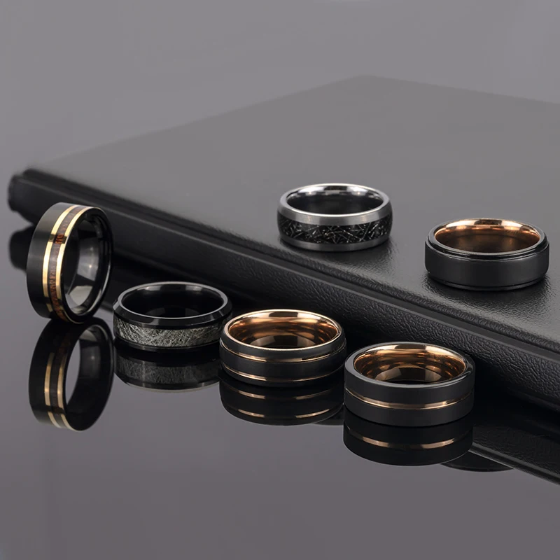 Personalized 6mm Bottle Opener Tungsten Steel Ring Inlaid Whiskey Barrel Wood Black Finger Ring Popular Tungsten Steel Ring