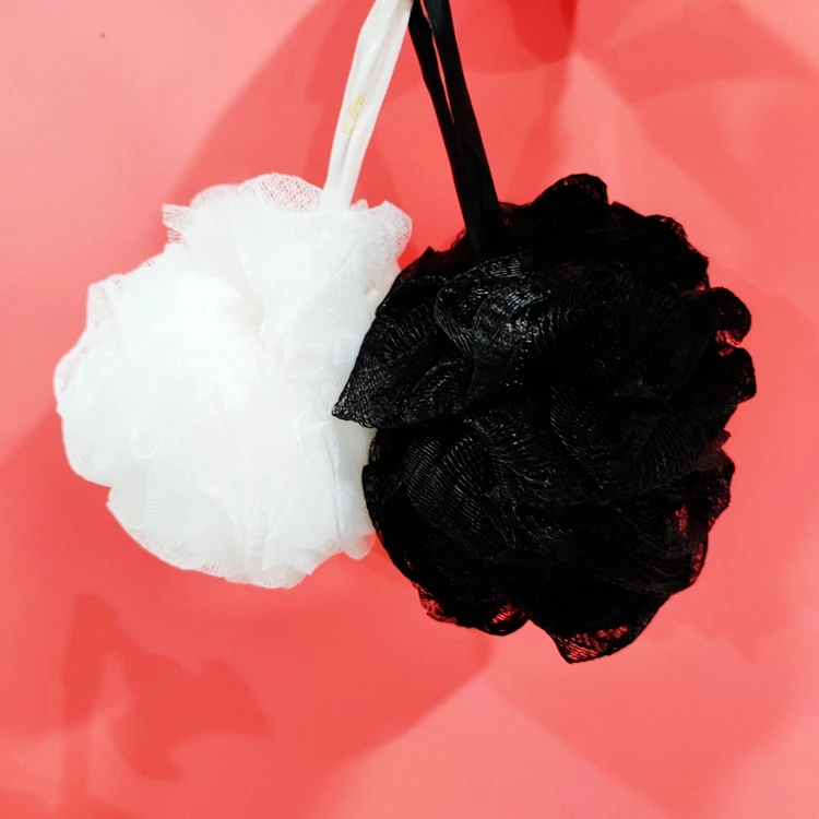White Black Flower Bath Shower Ball Sponge Body Scrub Spa Loofah PE Mesh Soft Puff Bathing Scrubber 60g Exfoliating Bath Sponge