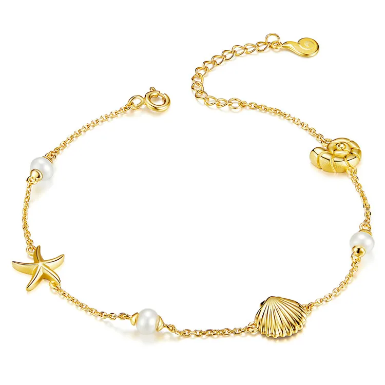 925 Silver Starfish Shell Beach Accessories Bracelet