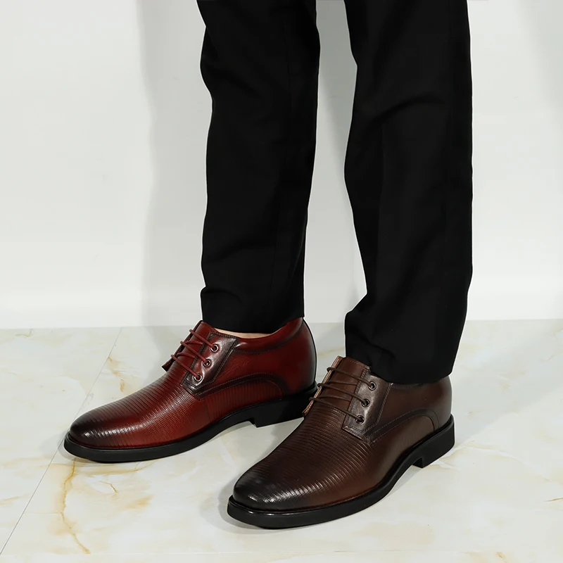 Low MOQ Embossed Leather 7 cm elevator shoes Customize design men Height increasing shoes Business party Men shoes
