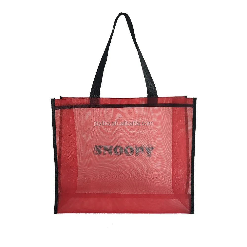 
Easy Carrying Tote Handbags Reusable Colorful Gold Black Grey Nylon Mesh Shopping Bag Printing Mesh Beach Bag for Packaging 