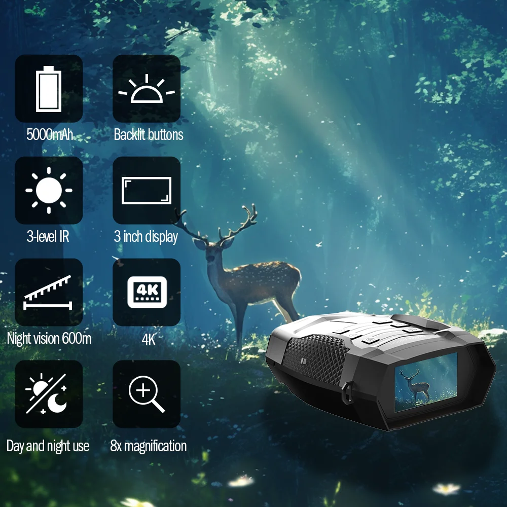 4k Night Vision Binoculars 5X Optical Zoom 8X Digital Zoom Outdoor 1080P Hunting Video Recorder Night Vision Goggles