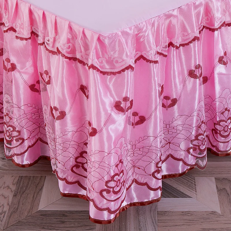 Hot sale European Korean princess solid color polyester light luxury cheap bedding set three poeces bed skirt lace edge