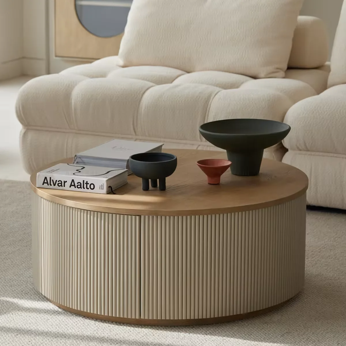 Simple Handmade Multifunctional Reclaimed Oak Round Coffee Table Modern Round Coffee Table