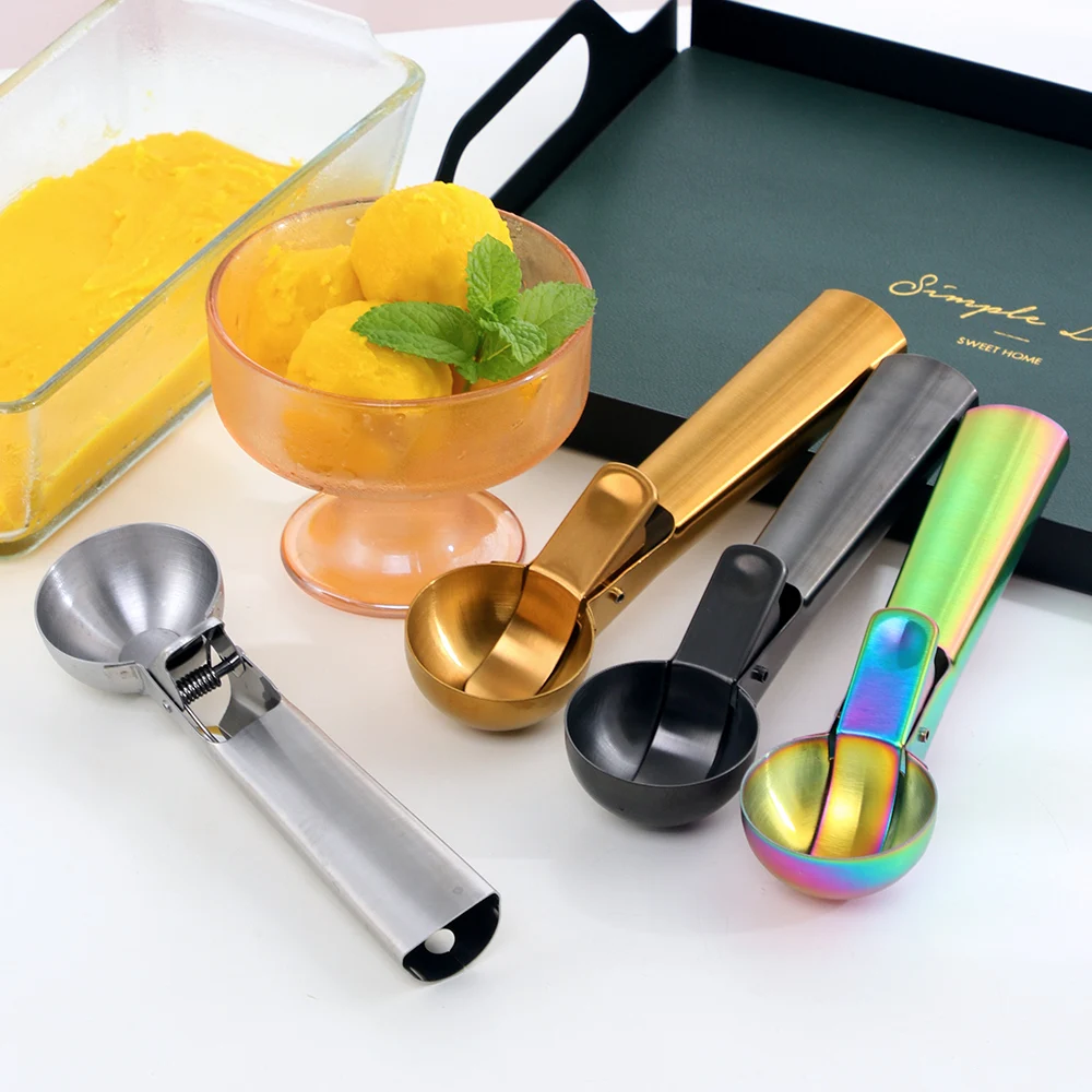 Wholesale DIY Ice cream Spade Spoon Stainless Steel Metal Ice Cream Scoop With Trigger
