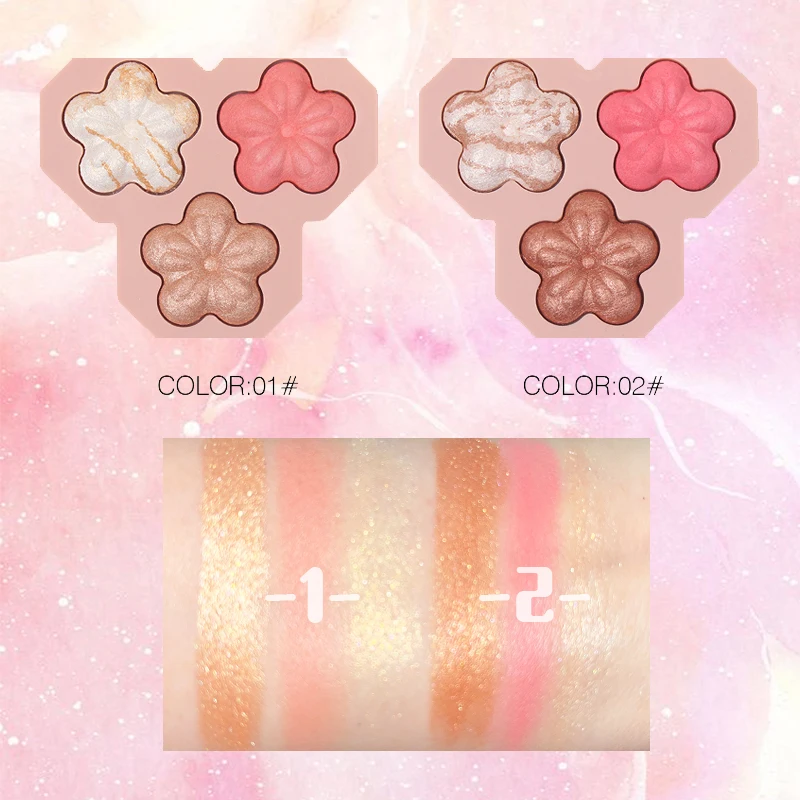 Luckylily Wholesale 3 Color Flower Shaped Pressed Powder High Pigment Pressed Powder Foundation  Face Powder For Makeup